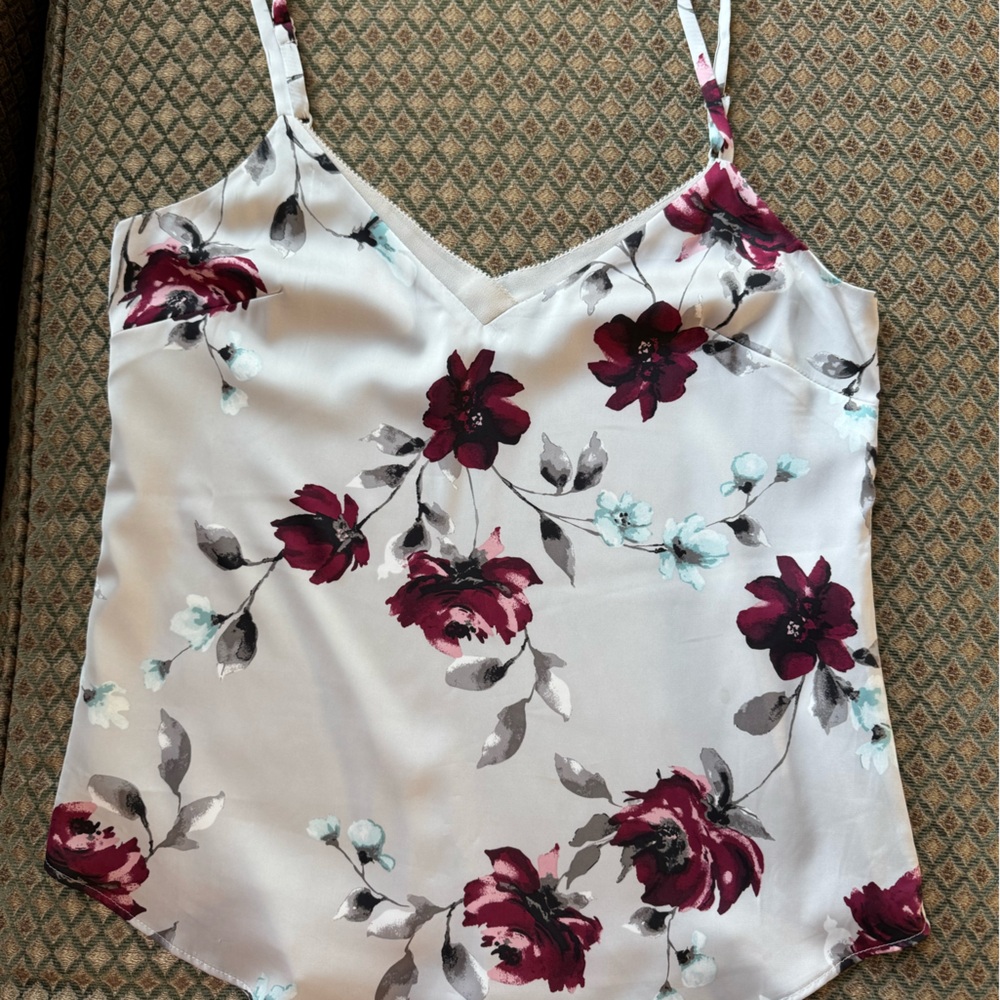 White House Black Market Floral Camisole - Burgundy and White